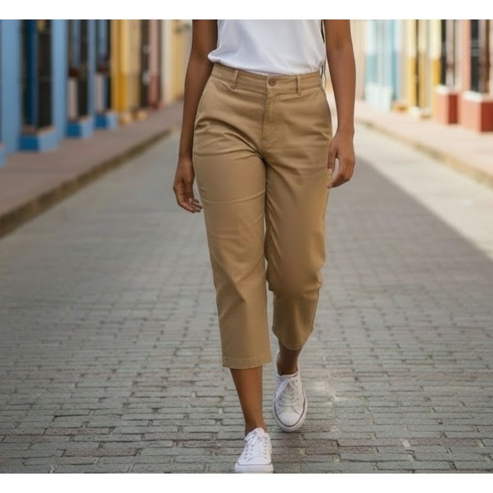 PEACE OF CLOTH High-Rise Pants Crop Wide Leg Tan Twill Chinos Women's Size 14